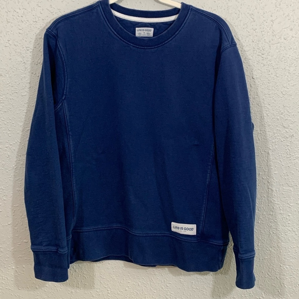 Life is Good Navy Blue Crew Neck Long Sleeve 100%‎ Cotton Sweatshirt size M